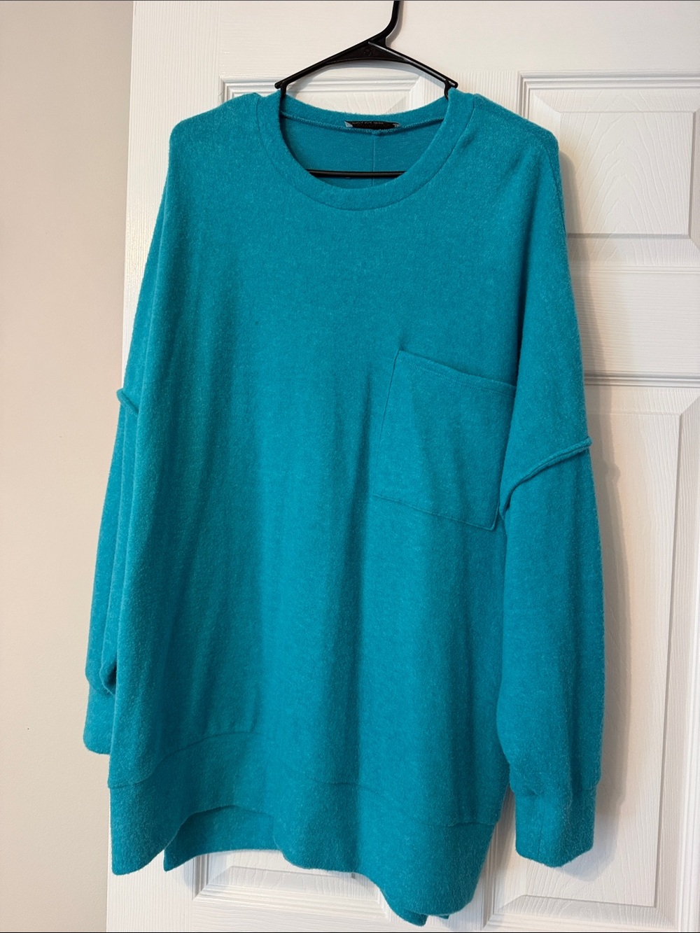 Zenana Outfitters Teal Oversized Crewneck Sweater with Pocket